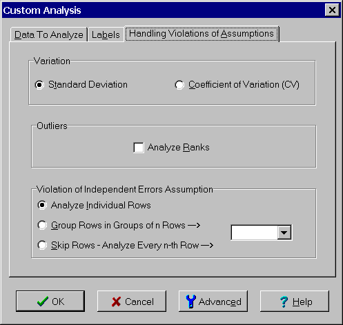 Custom Analysis Dialog Box